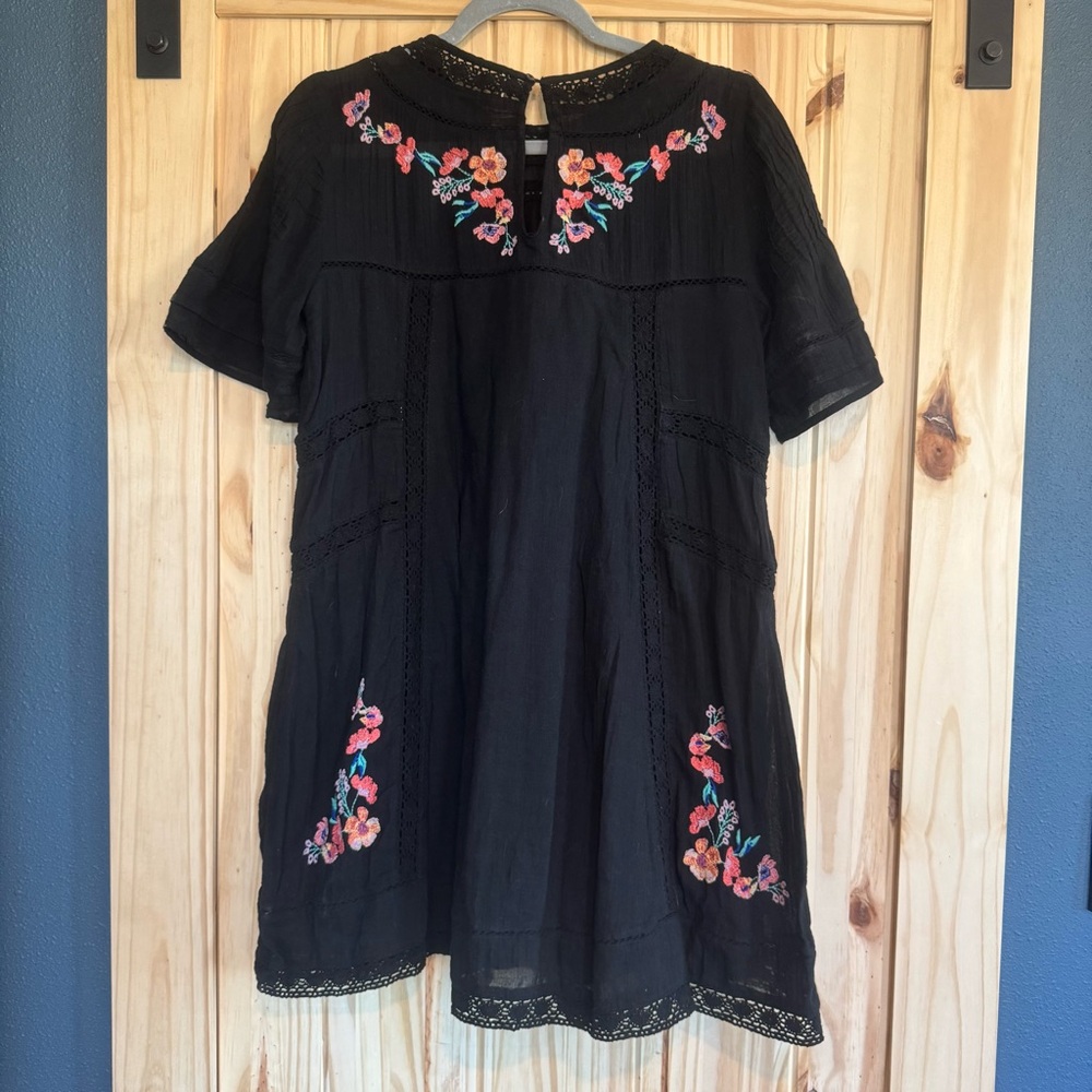 Free People Perfectly Victorian Black with Floral Embroidery Mini Dress - Picture 8 of 10